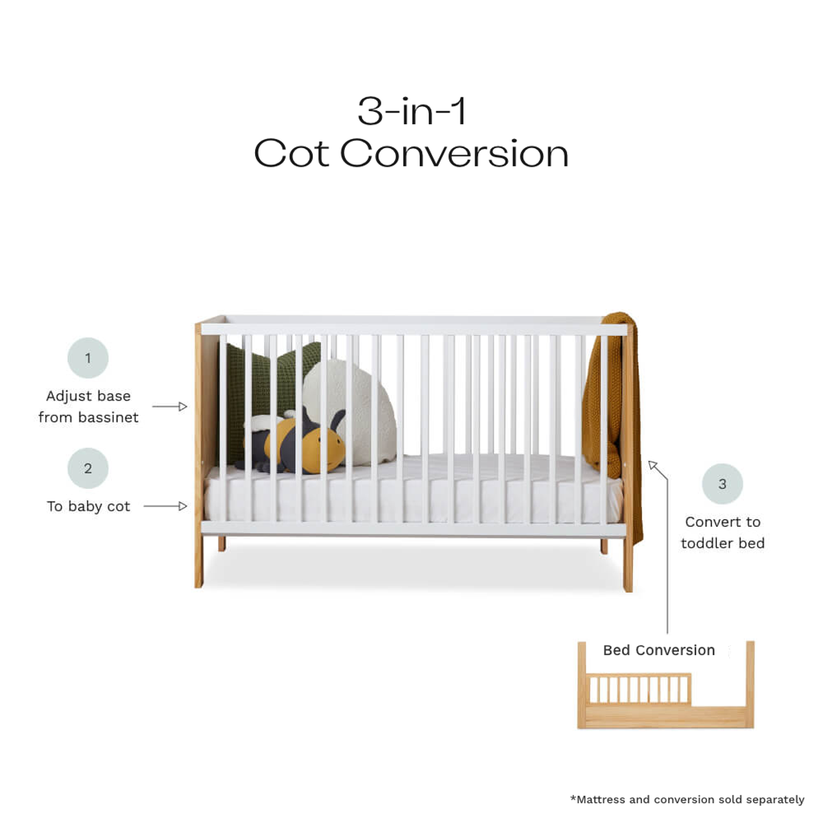 Aspiring Classic Cot - White/Natural