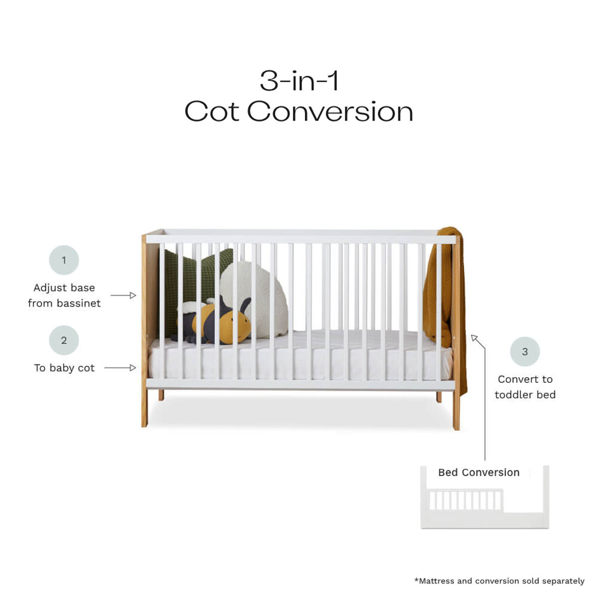 Aspiring Classic Cot - White/Natural