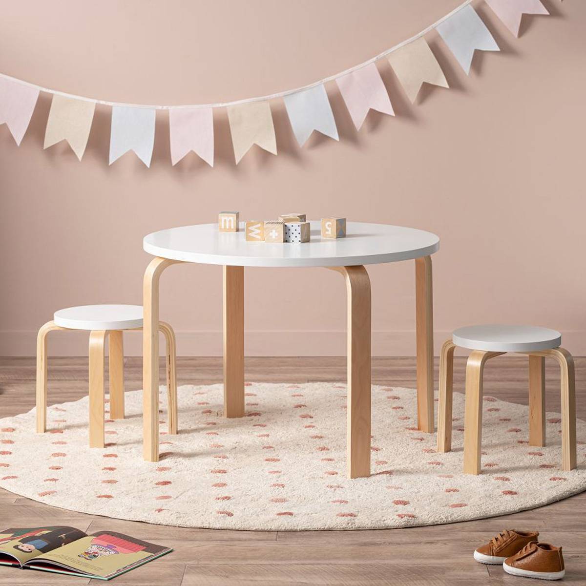 Hudson Kids Round Table - White/Natural