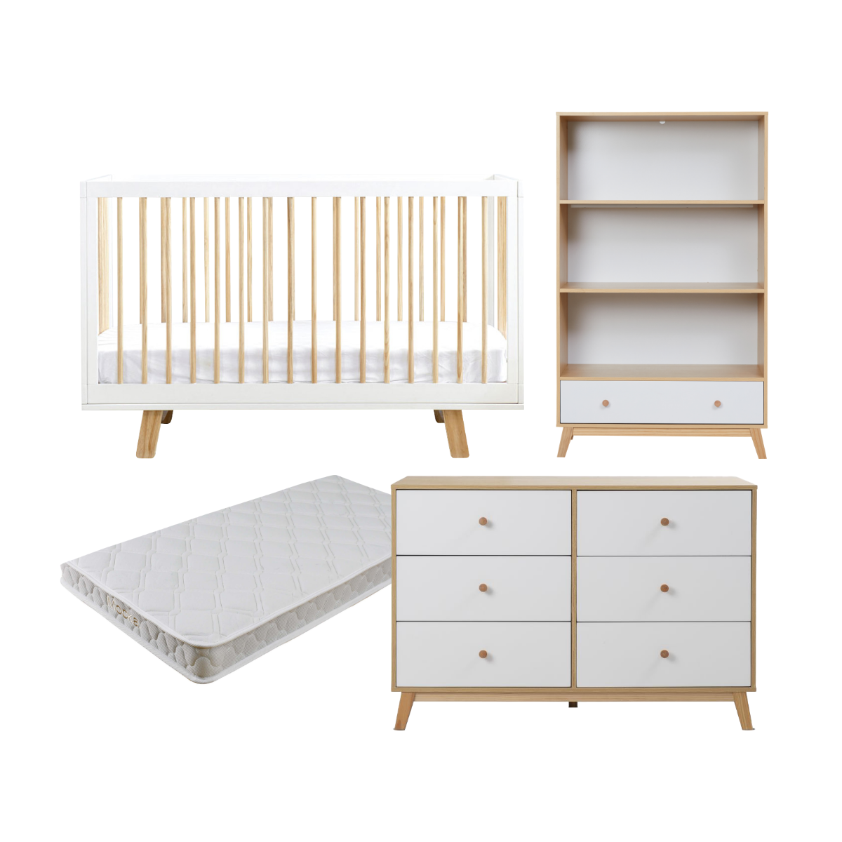 Aspen White Natural Four Piece Nursery Furniture Set