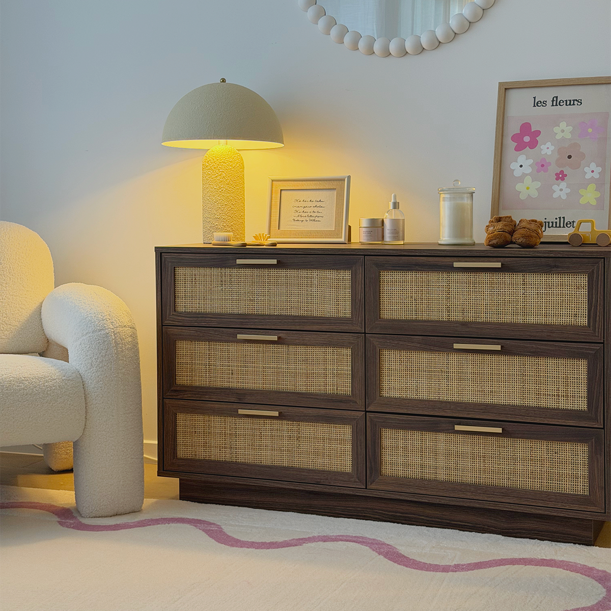 Noosa Rattan Six Drawer - Walnut