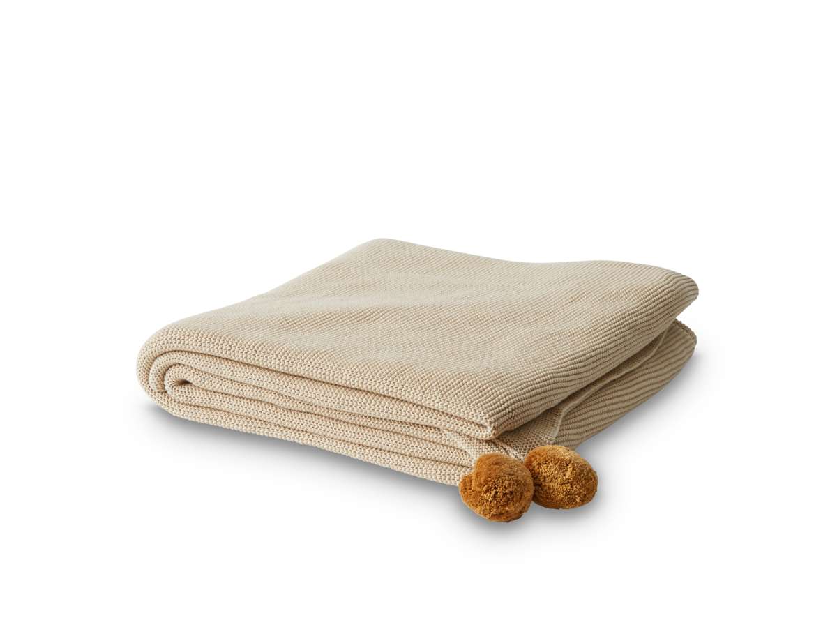 Priya Pompom Knit Throw - Oatmeal/Mustard