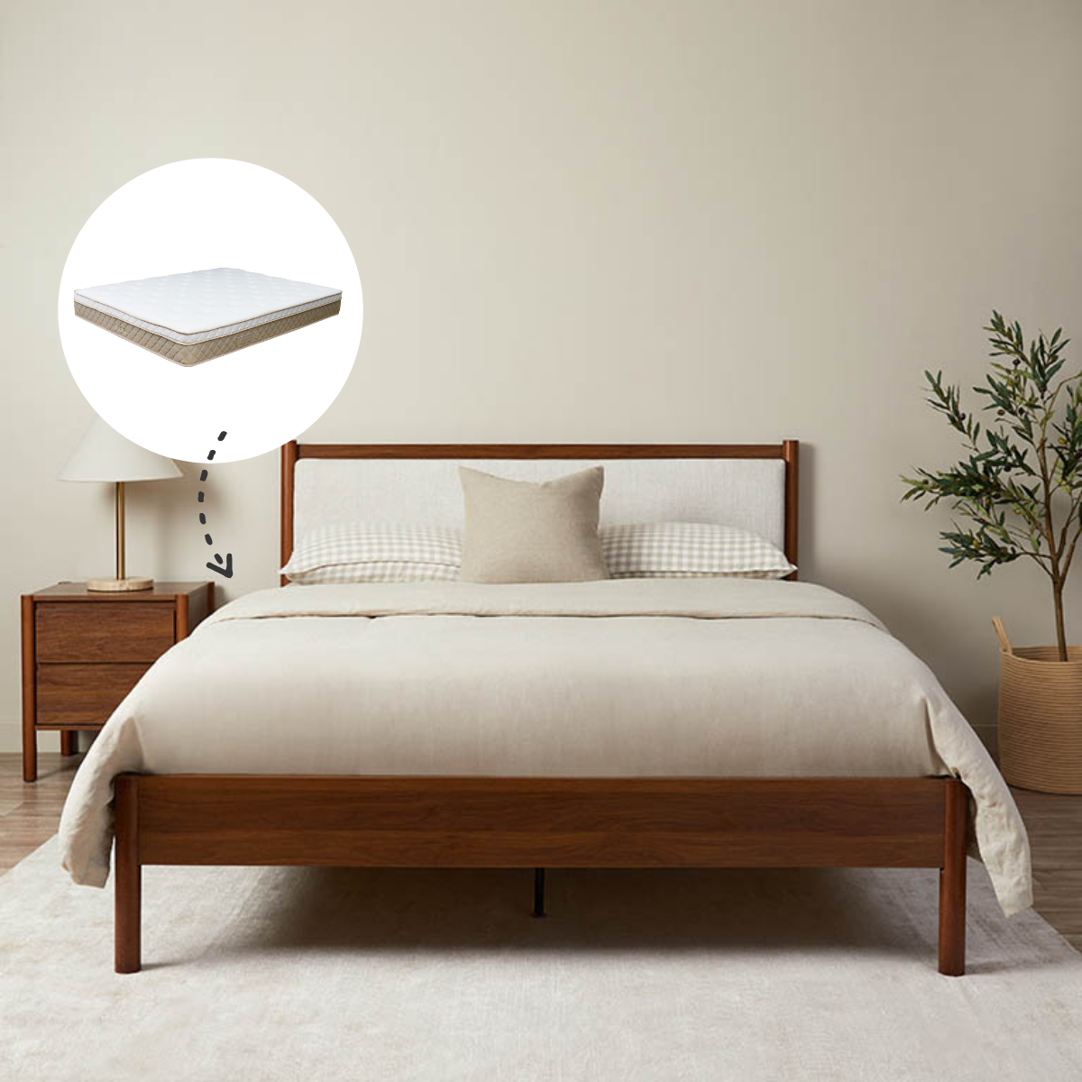 Blair Queen Bed Walnut and Bamboo Queen Mattress Bundle
