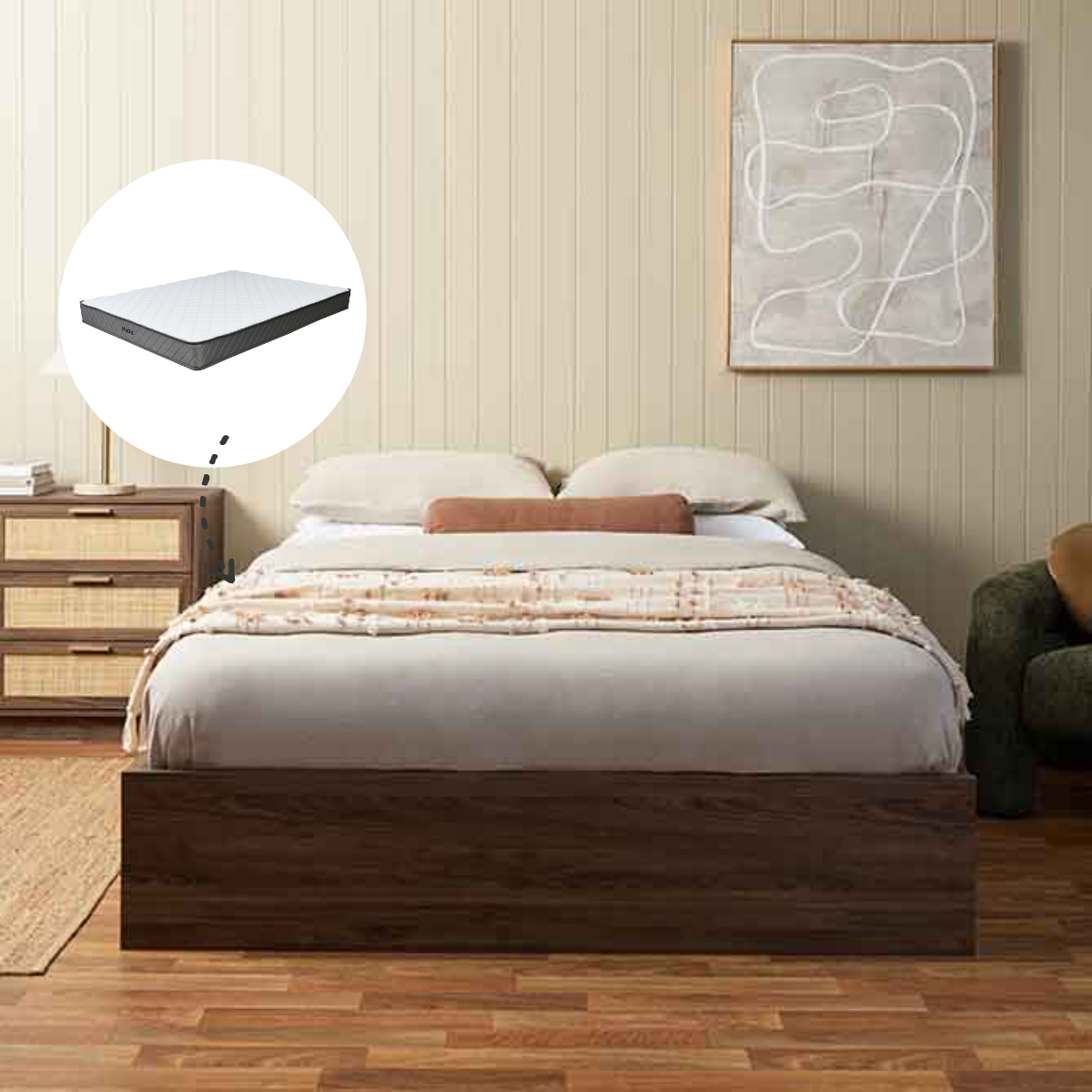 Noosa Rattan Queen Bed Base and Vale Queen Mattress Bundle