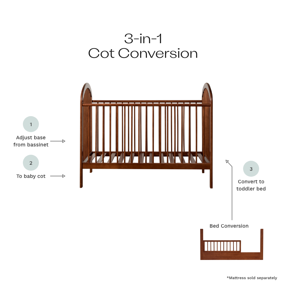 Archie Hazelnut 3-in-1 Cot Conversion Bundle