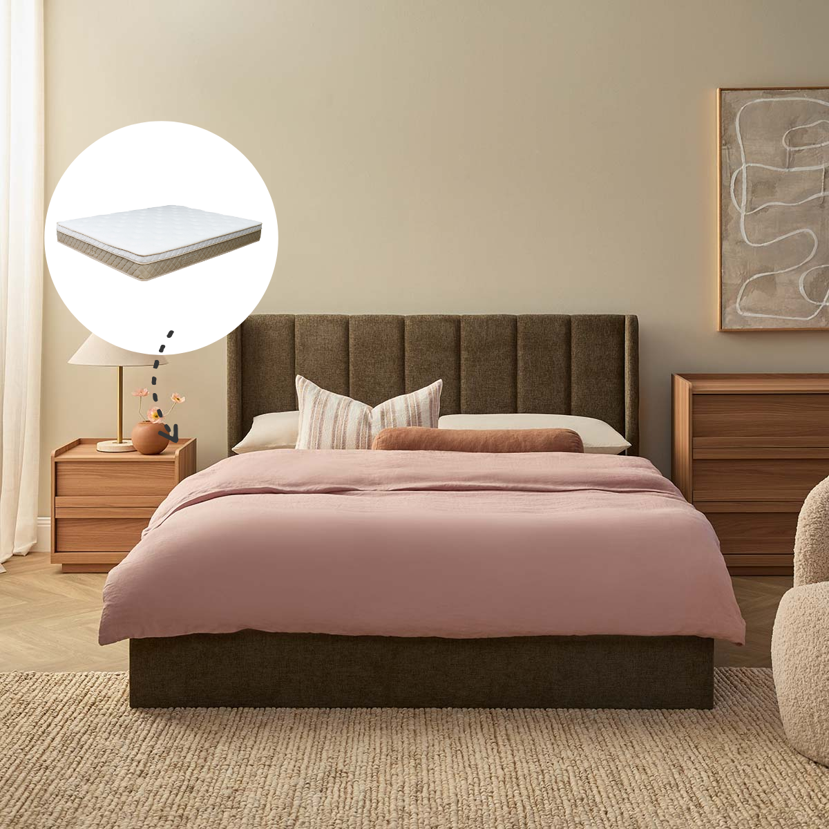 Quinn Storage Queen Bed Dark Green and Bamboo Queen Mattress Bundle