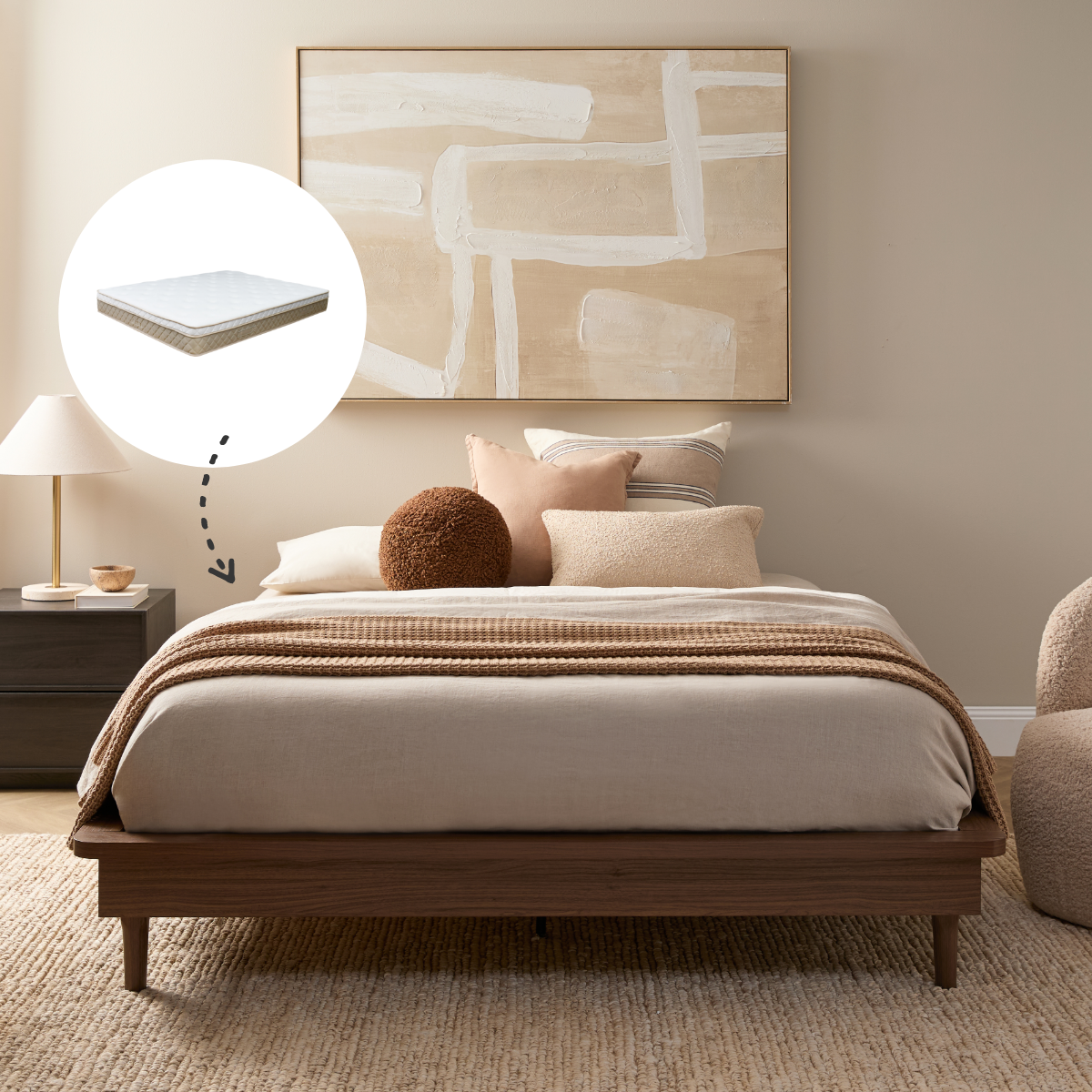 Queen Bed Base Walnut and Bamboo Queen Mattress Bundle