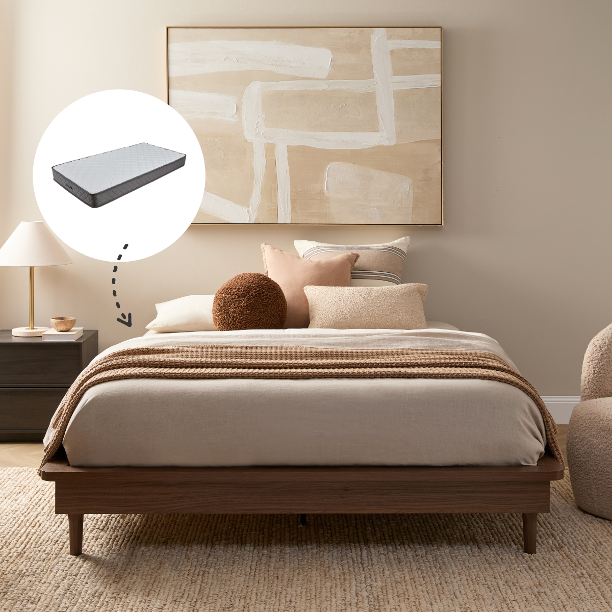 Queen Bed Base Walnut and Vale Queen Mattress Bundle