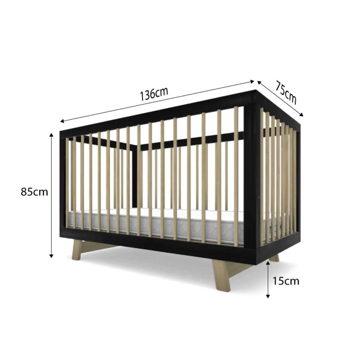 Aspen Black/Natural 3-in-1 Cot Conversion Bundle