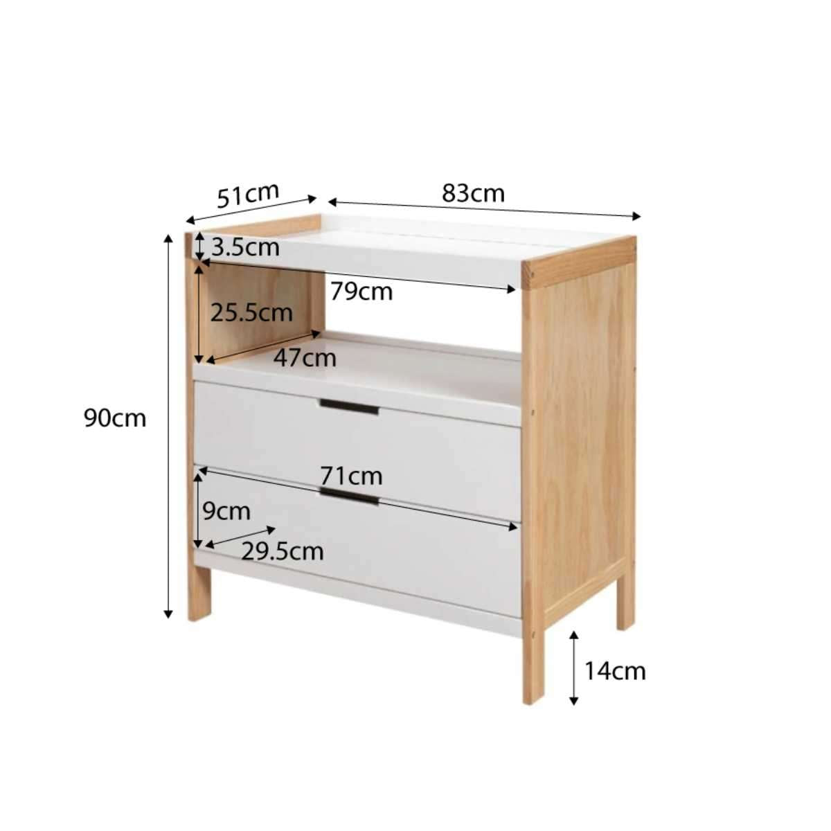 Aspiring Change Table with Drawers - White/Natural