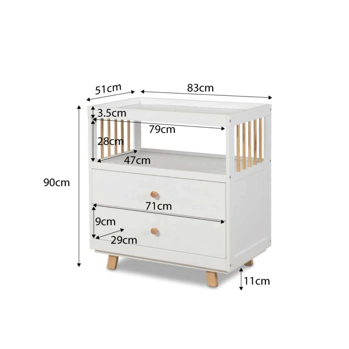 Aspen Change Table with Drawers - White/Natural