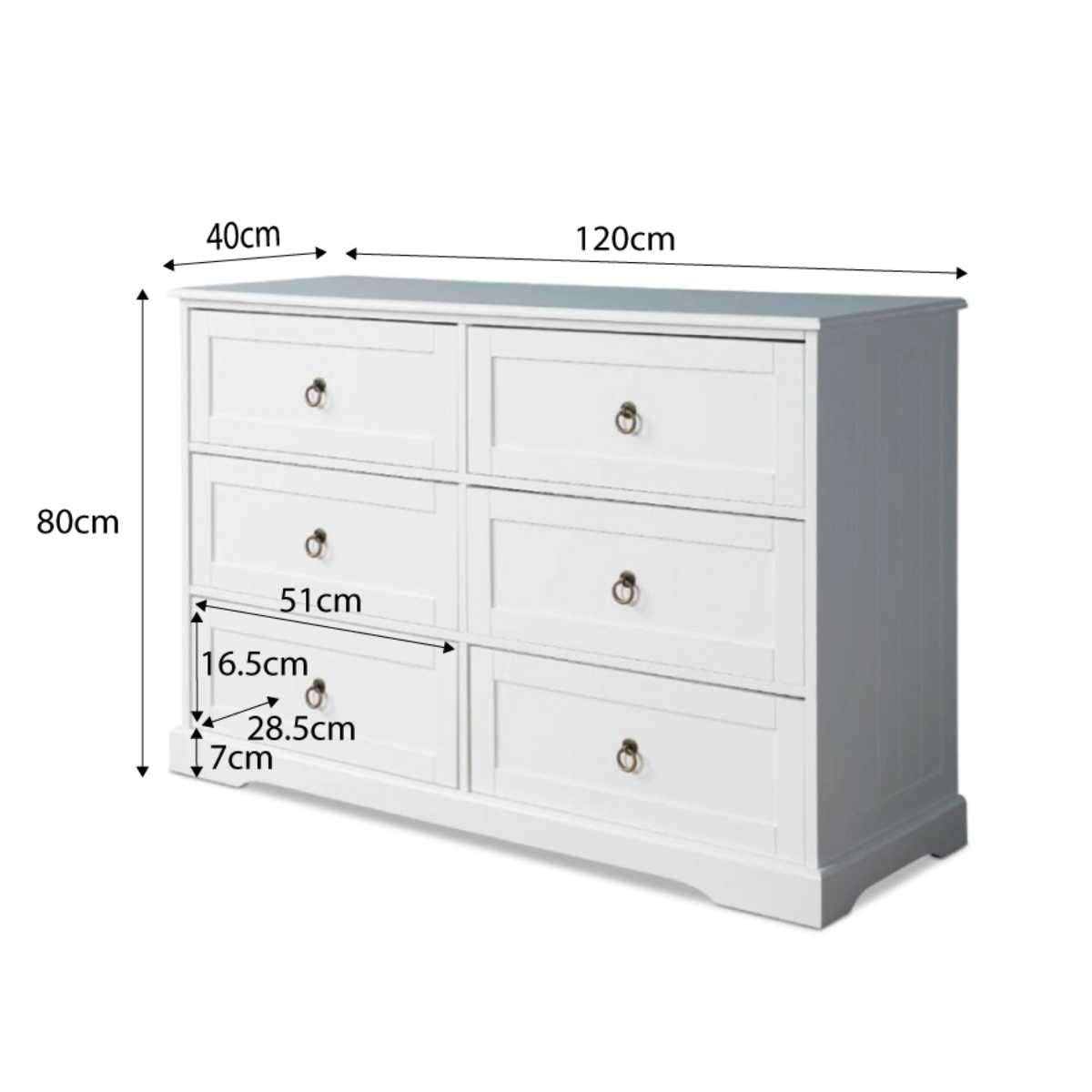 Hamptons Six Drawer - Wide
