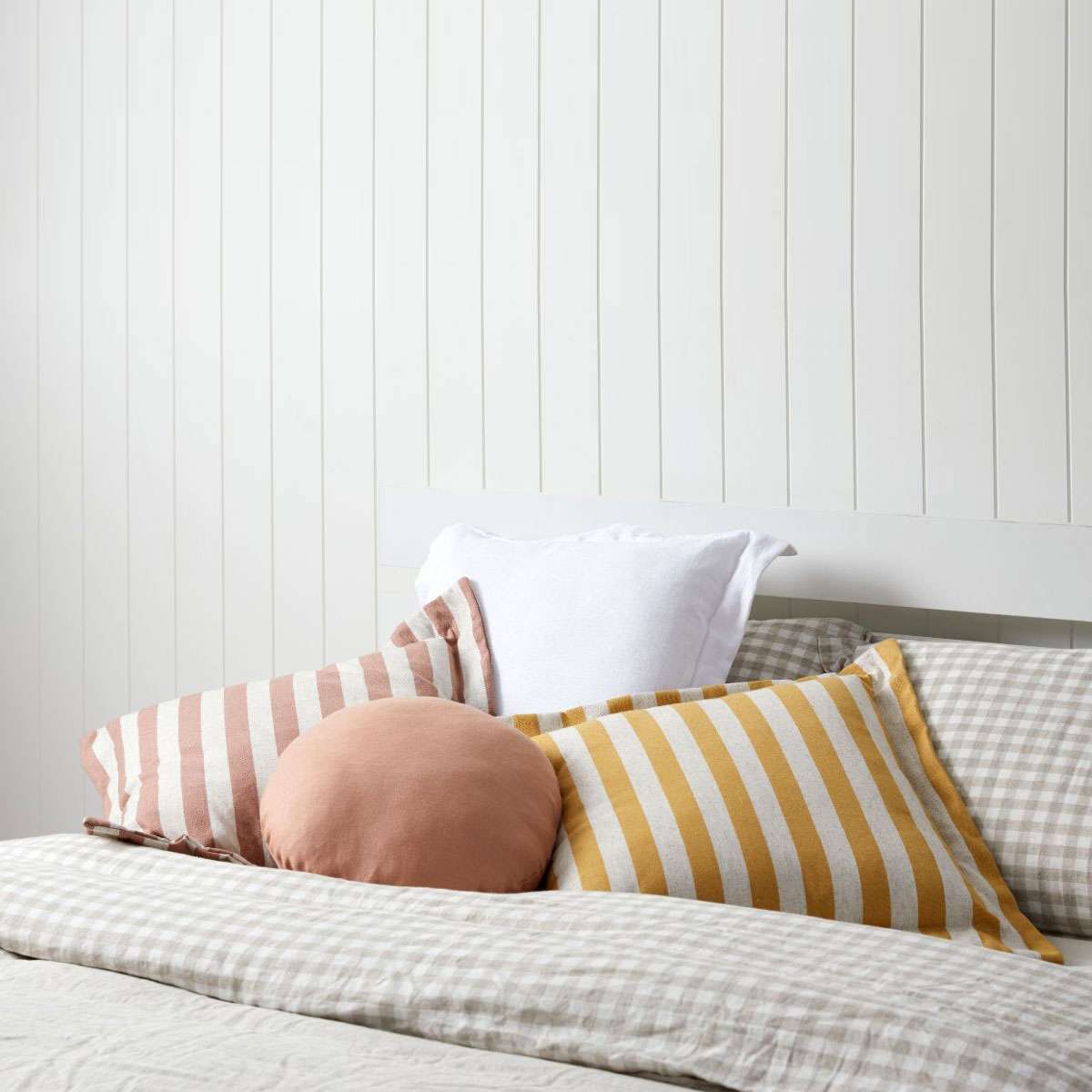 Eva Linen Blend Thick Stripe Cushion - Rose Tan