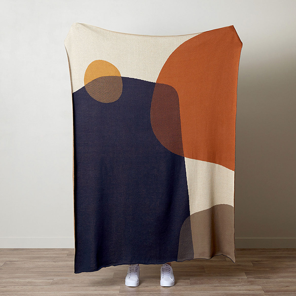 Amarose Abstract Knit Throw - Navy/Rust