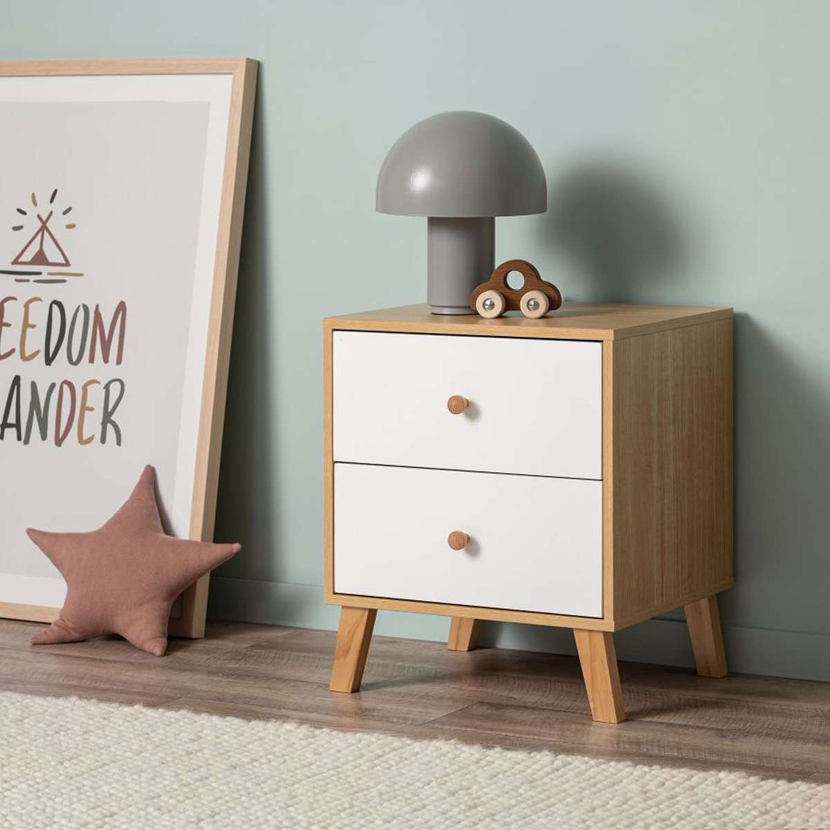 Aspen Bedside Table - White/Natural