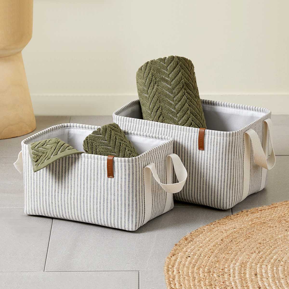 Hamptons Stripe Storage Baskets - Set of 2
