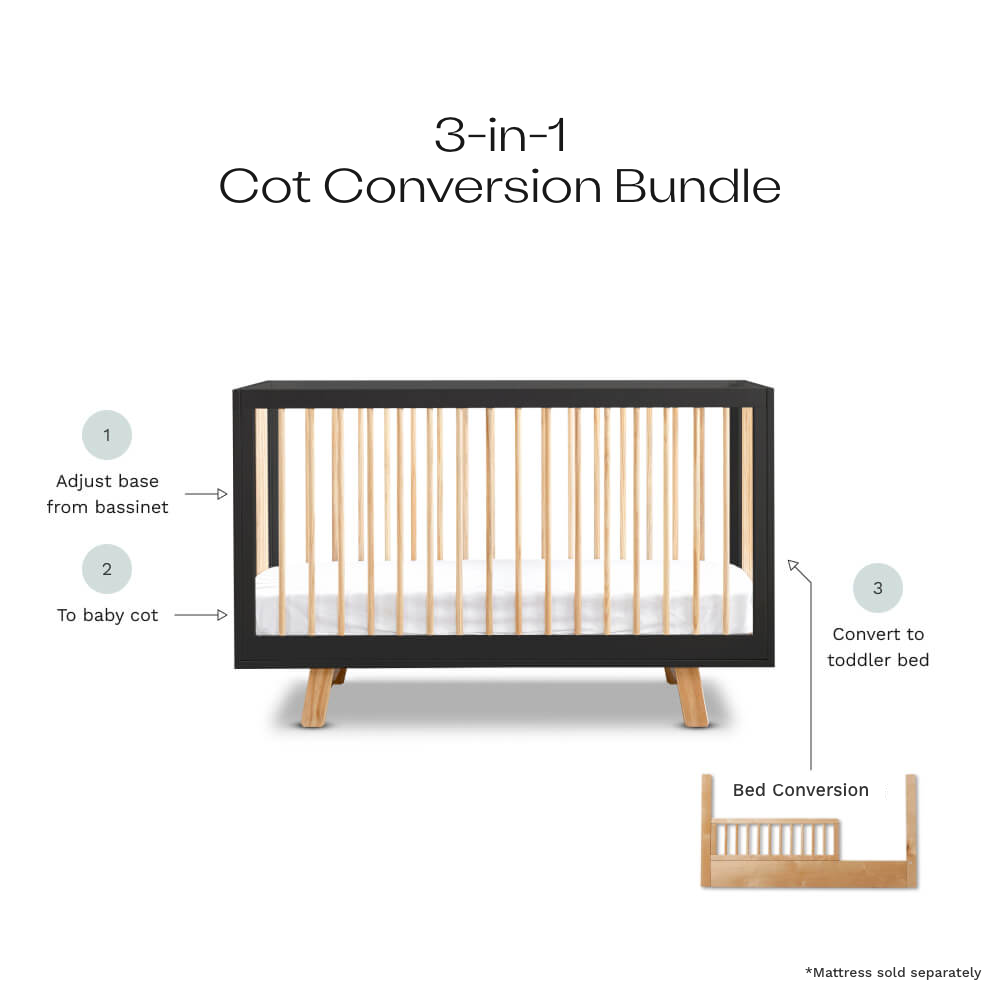 Aspen Black/Natural 3-in-1 Cot Conversion Bundle