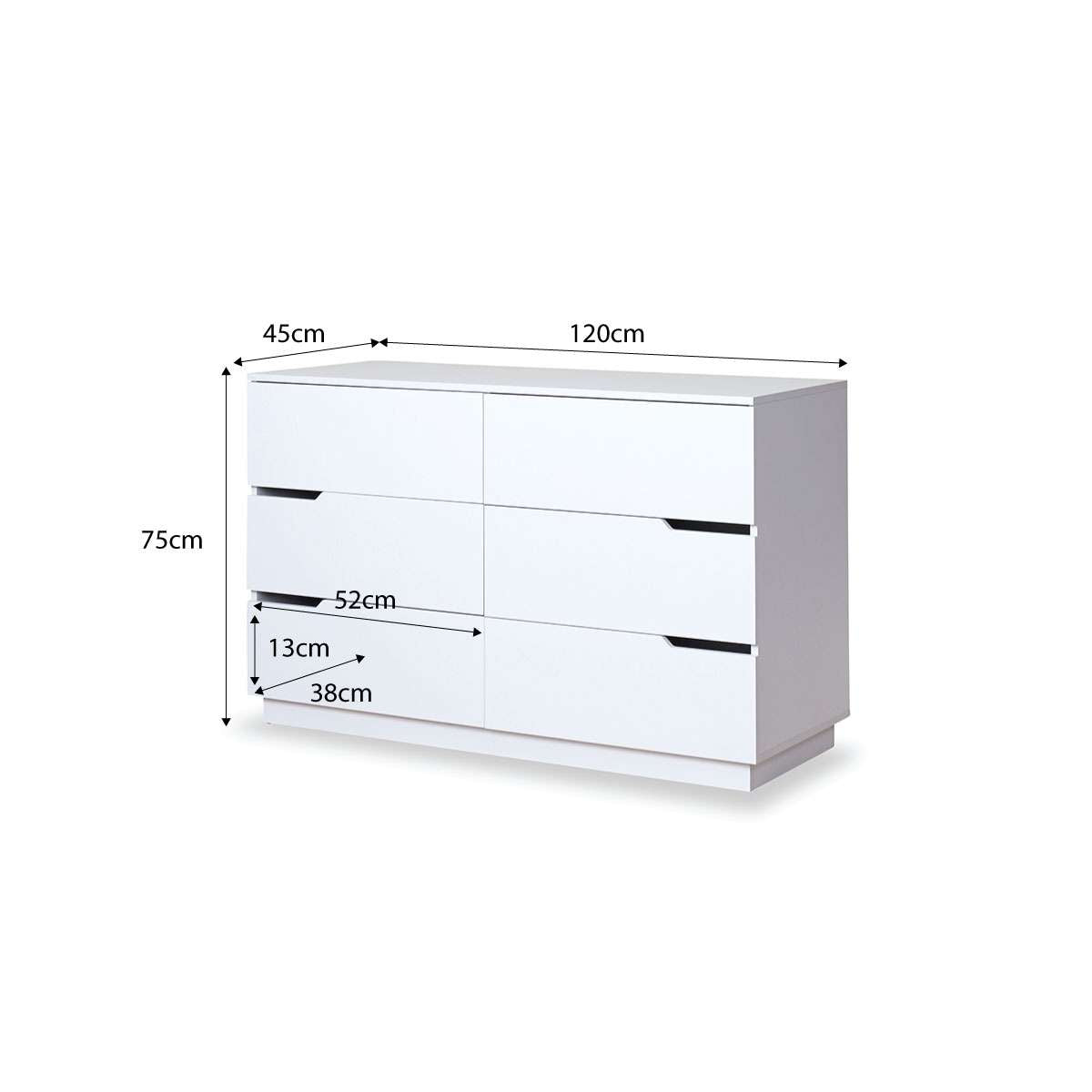 Zack Six Drawer - White