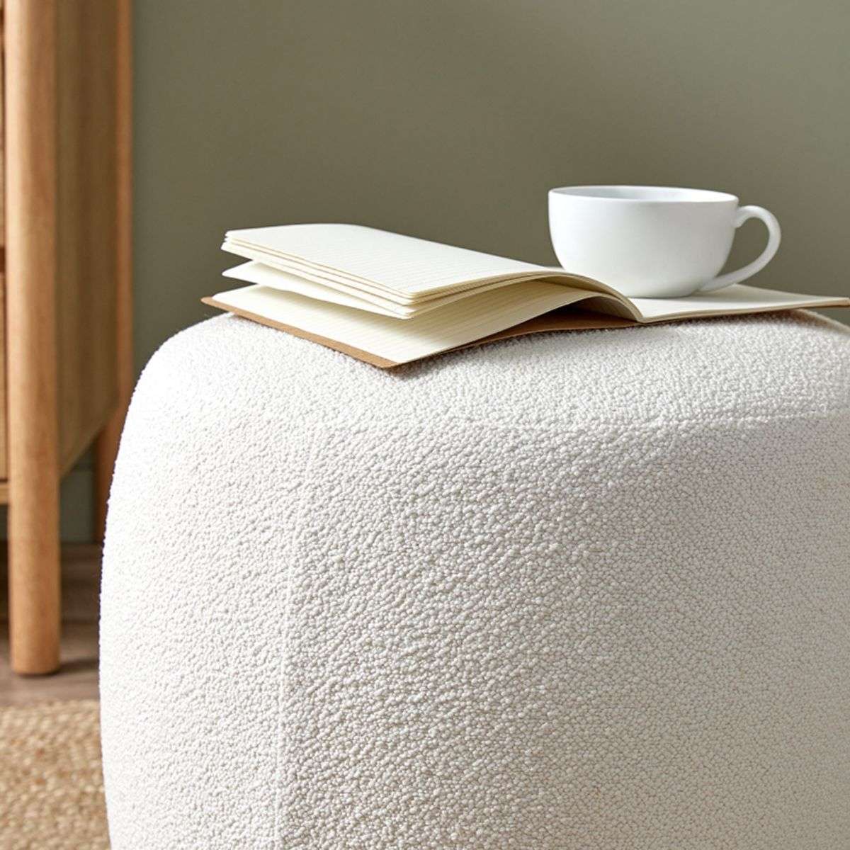 Smooth Boucle Ottoman - Small - Cream