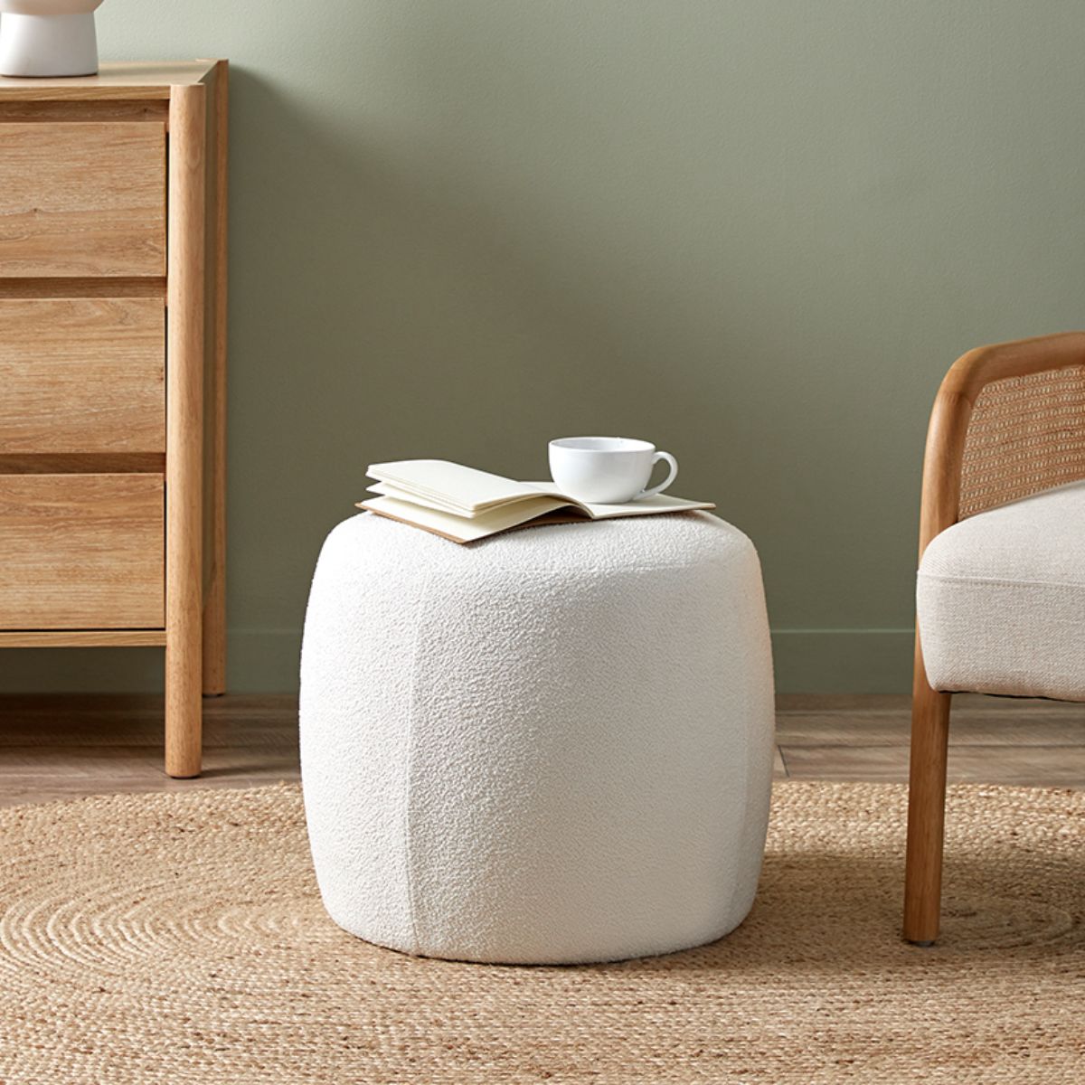 Smooth Boucle Ottoman - Small - Cream