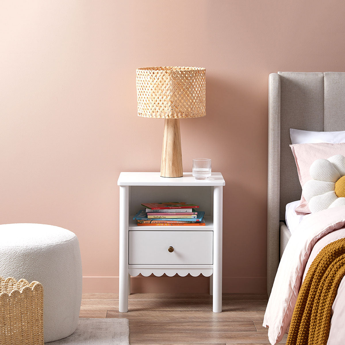 Maisie Scalloped Bedside Table - White