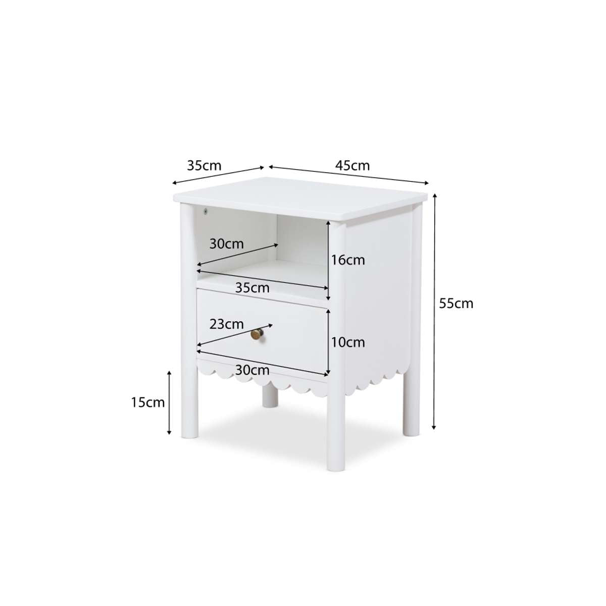 Maisie Scalloped Bedside Table - White