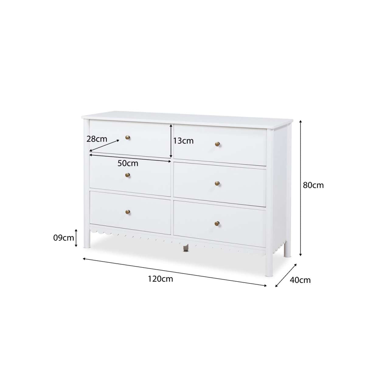 Maisie Scalloped Six Drawer - White