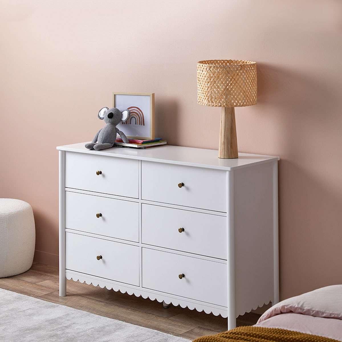 Maisie Scalloped Six Drawer - White