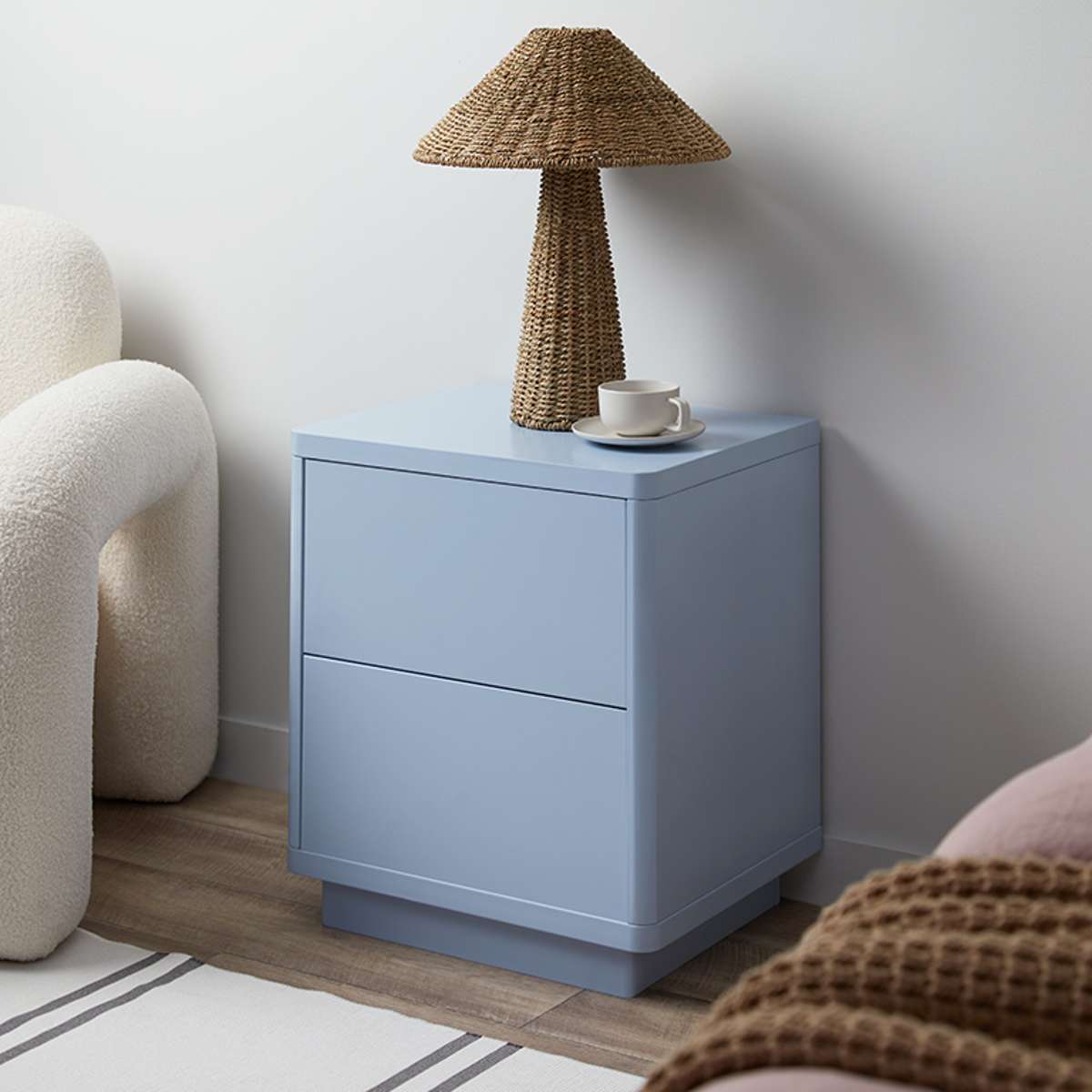 Oslo Bedside Table Two Drawer in Pale Blue Mocka