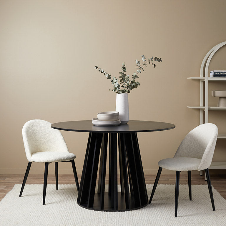 Rune Four Seater Slatted Round Dining Table - Black