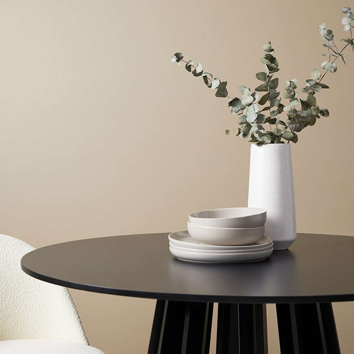 Rune Four Seater Slatted Round Dining Table - Black