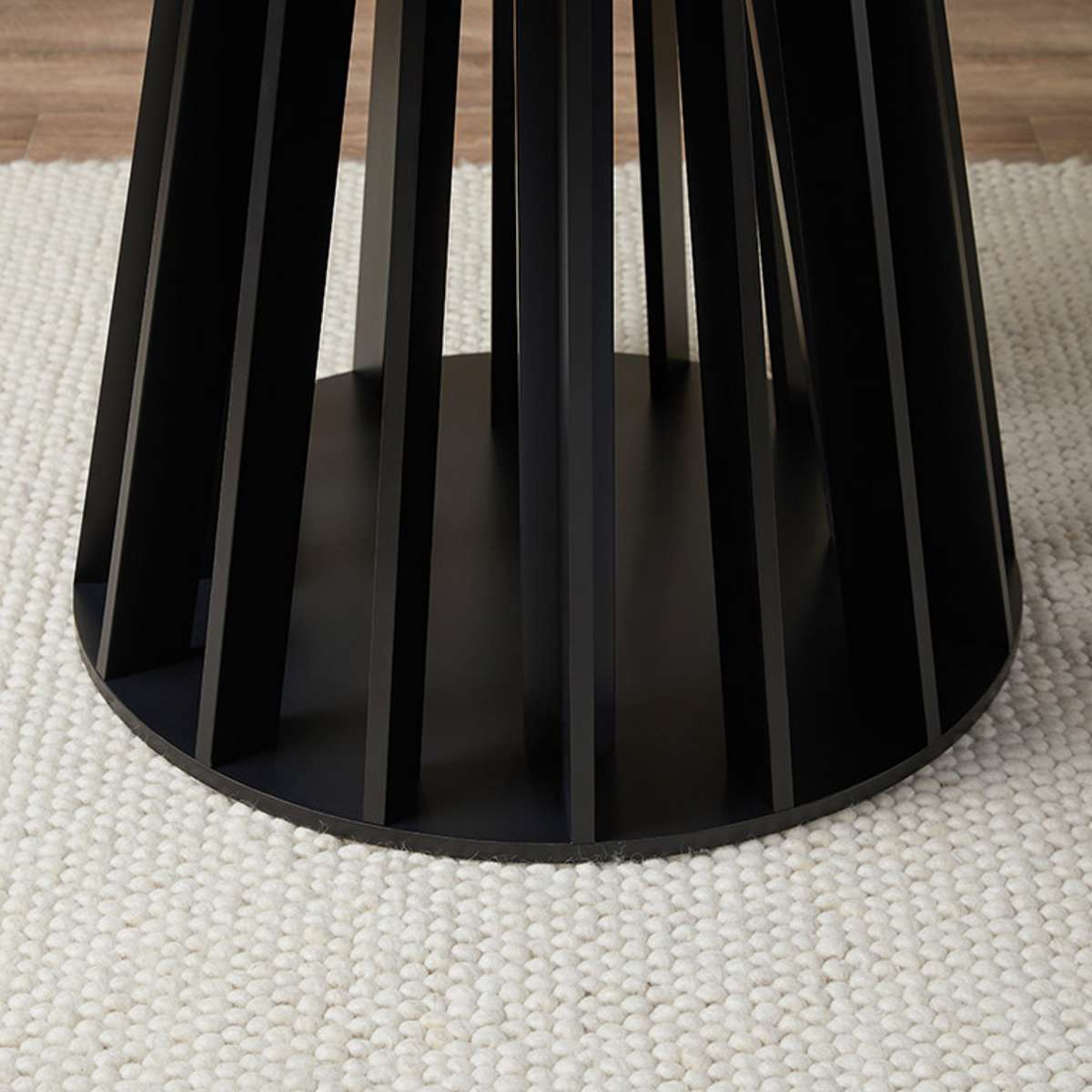 Rune Four Seater Slatted Round Dining Table - Black