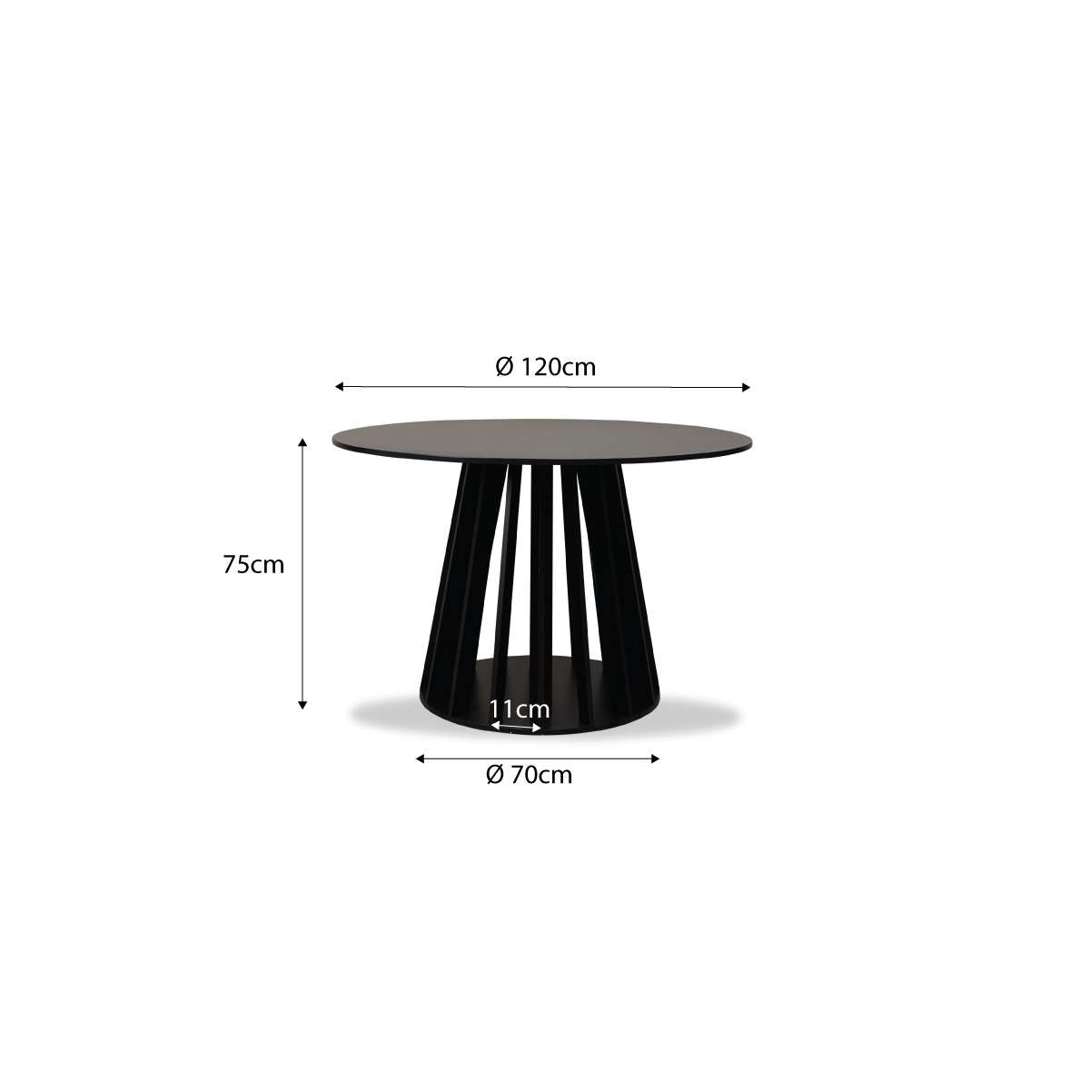 Rune Four Seater Slatted Round Dining Table - Black