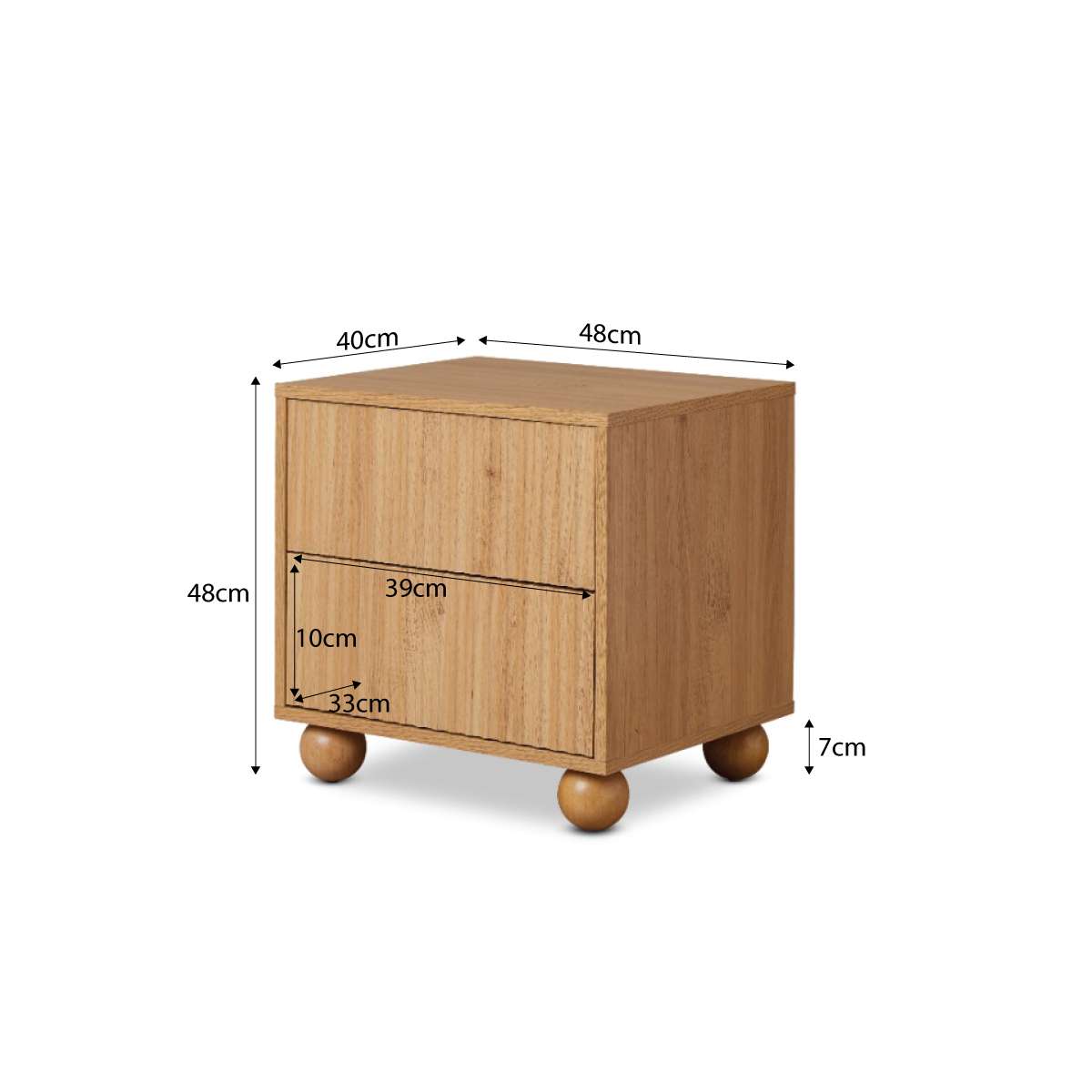 Deven Ball Feet Bedside Table - Natural