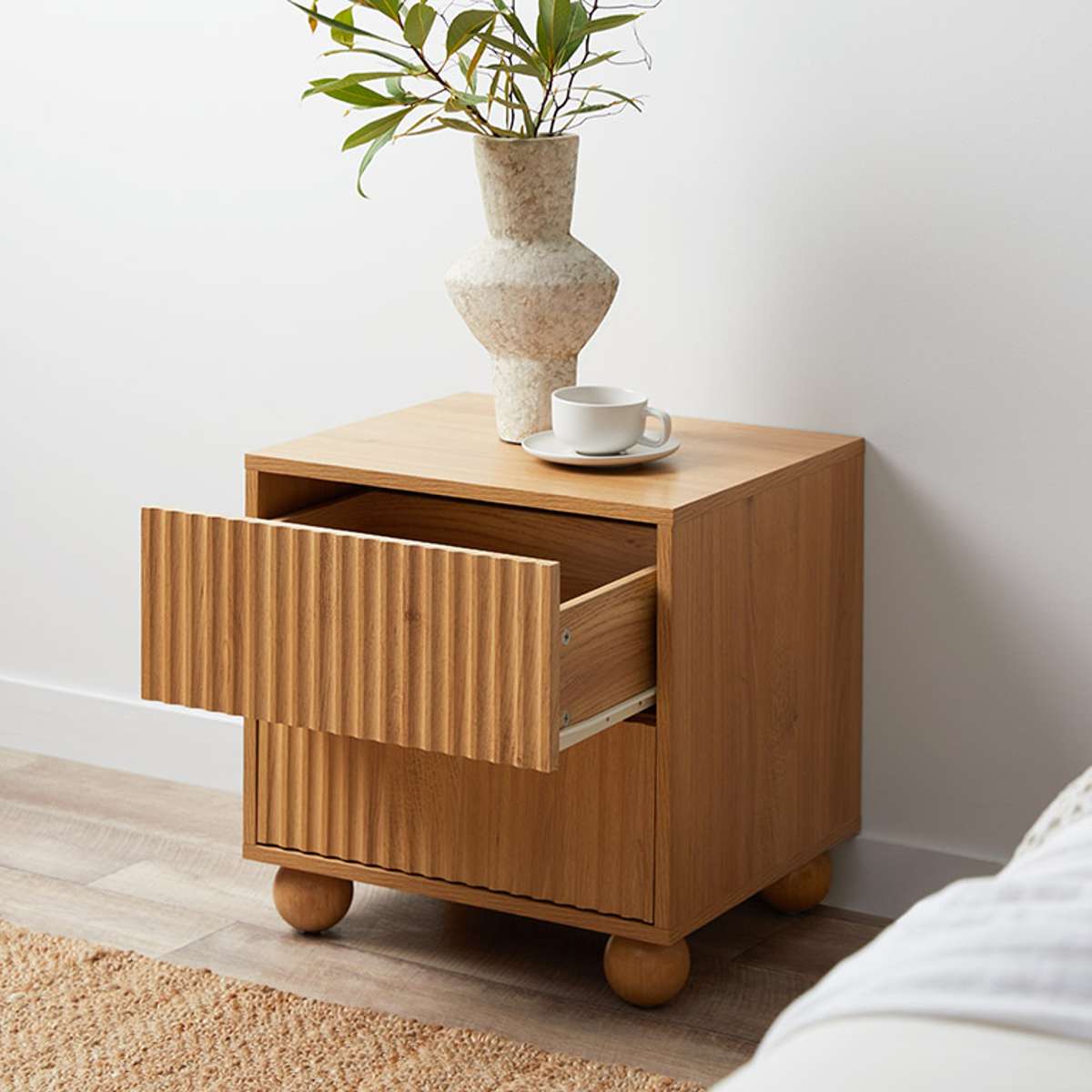 Deven Ball Feet Bedside Table - Natural