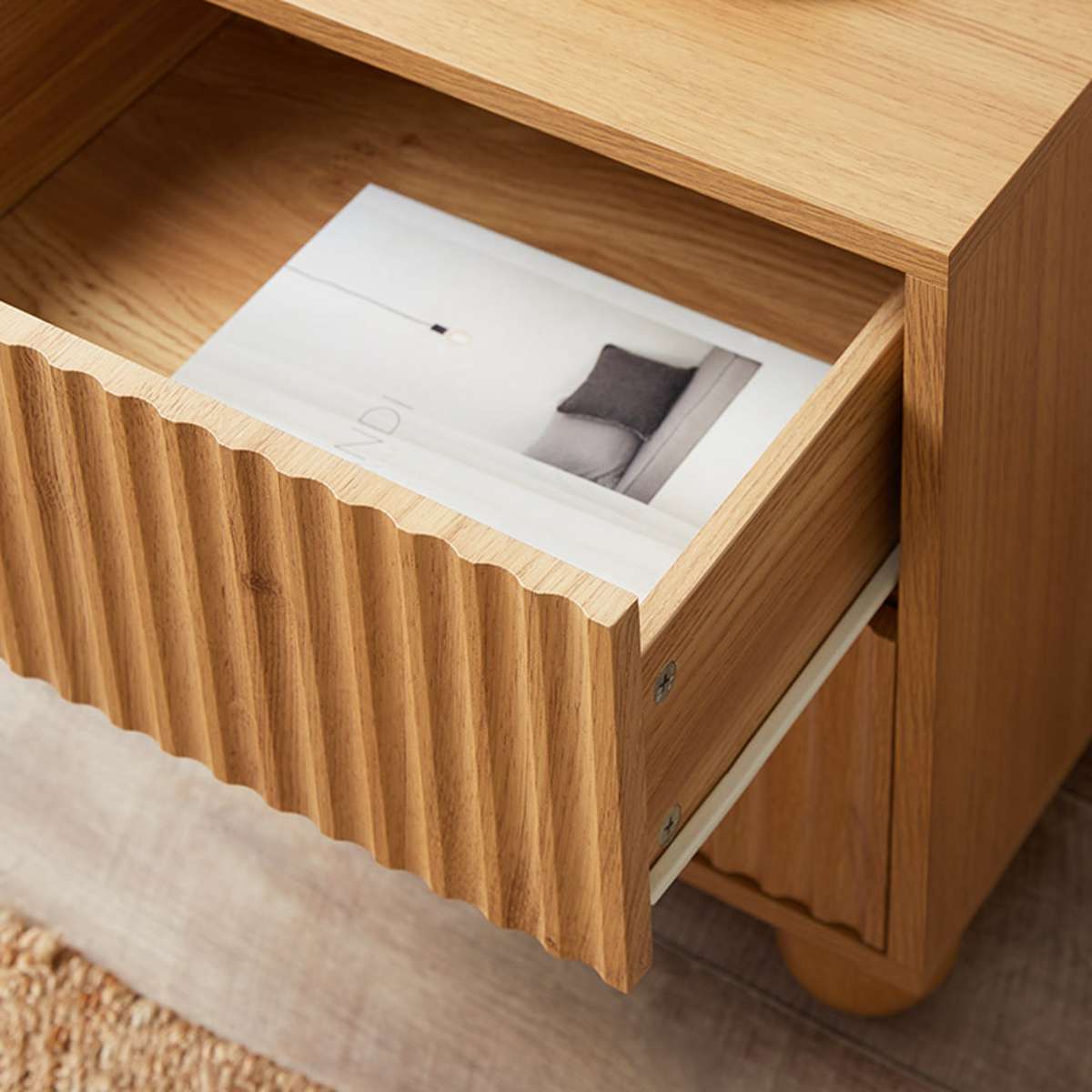 Deven Ball Feet Bedside Table - Natural