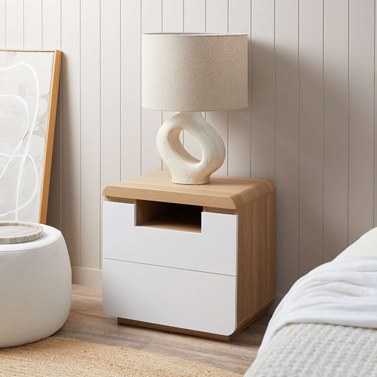 Rhodes Bedside Table - White/Natural