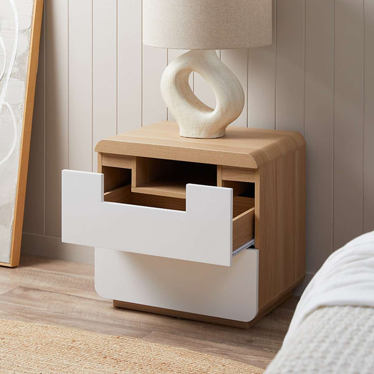 Rhodes Bedside Table - White/Natural
