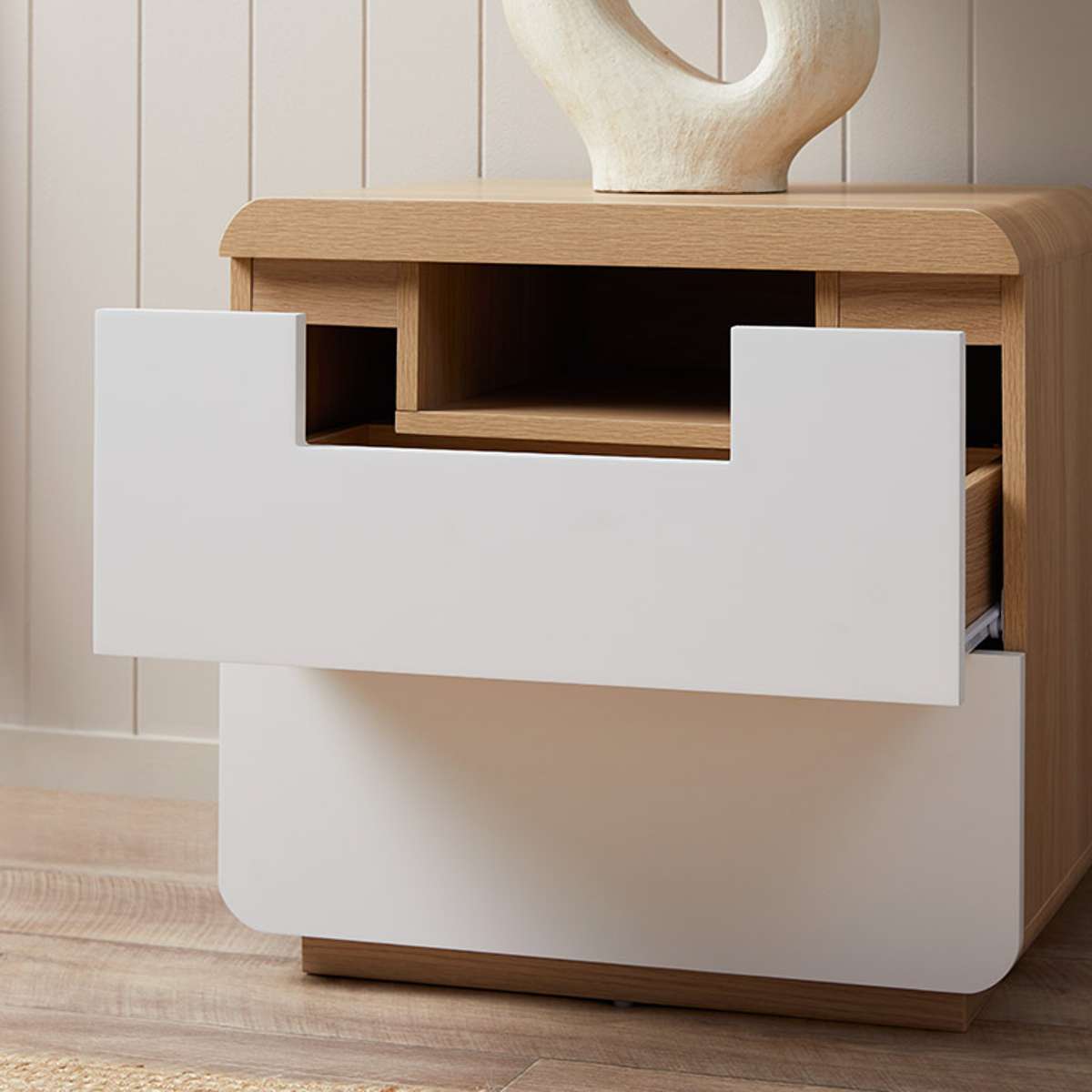 Rhodes Bedside Table - White/Natural
