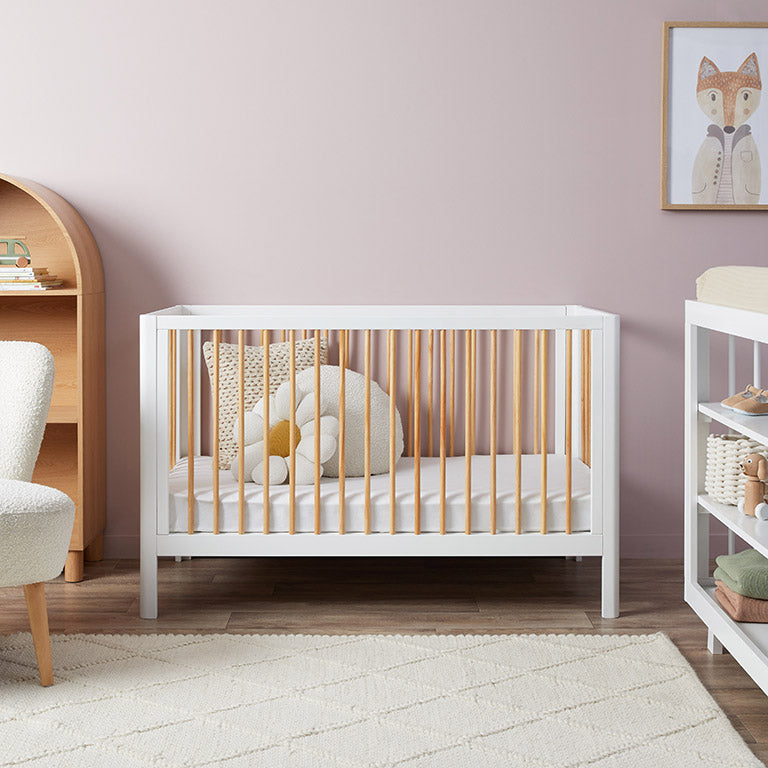 Fraser Coastal Cot White/Natural Adaptable Baby Cot Mocka