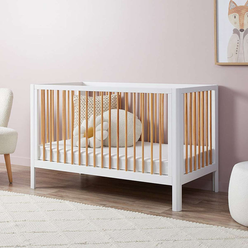 Fraser Coastal Cot White/Natural Adaptable Baby Cot Mocka