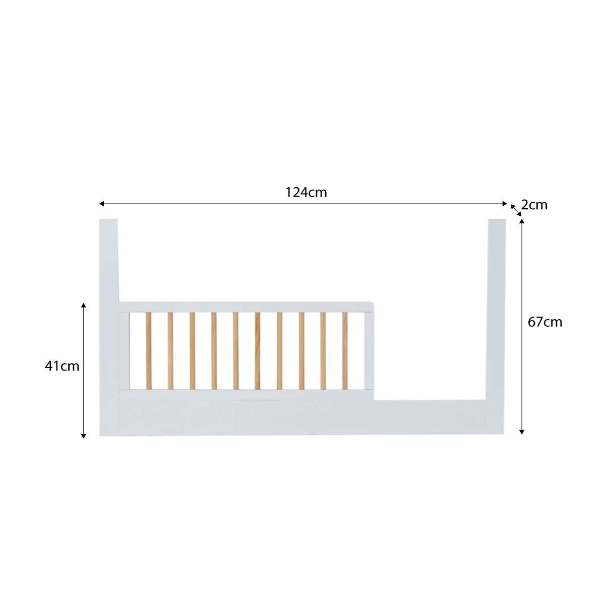 Toddler bed half frame dimensions for Fraser White/Natural Coastal 3-in-1 Conversion Cot, mocka cot, Australian baby cot.