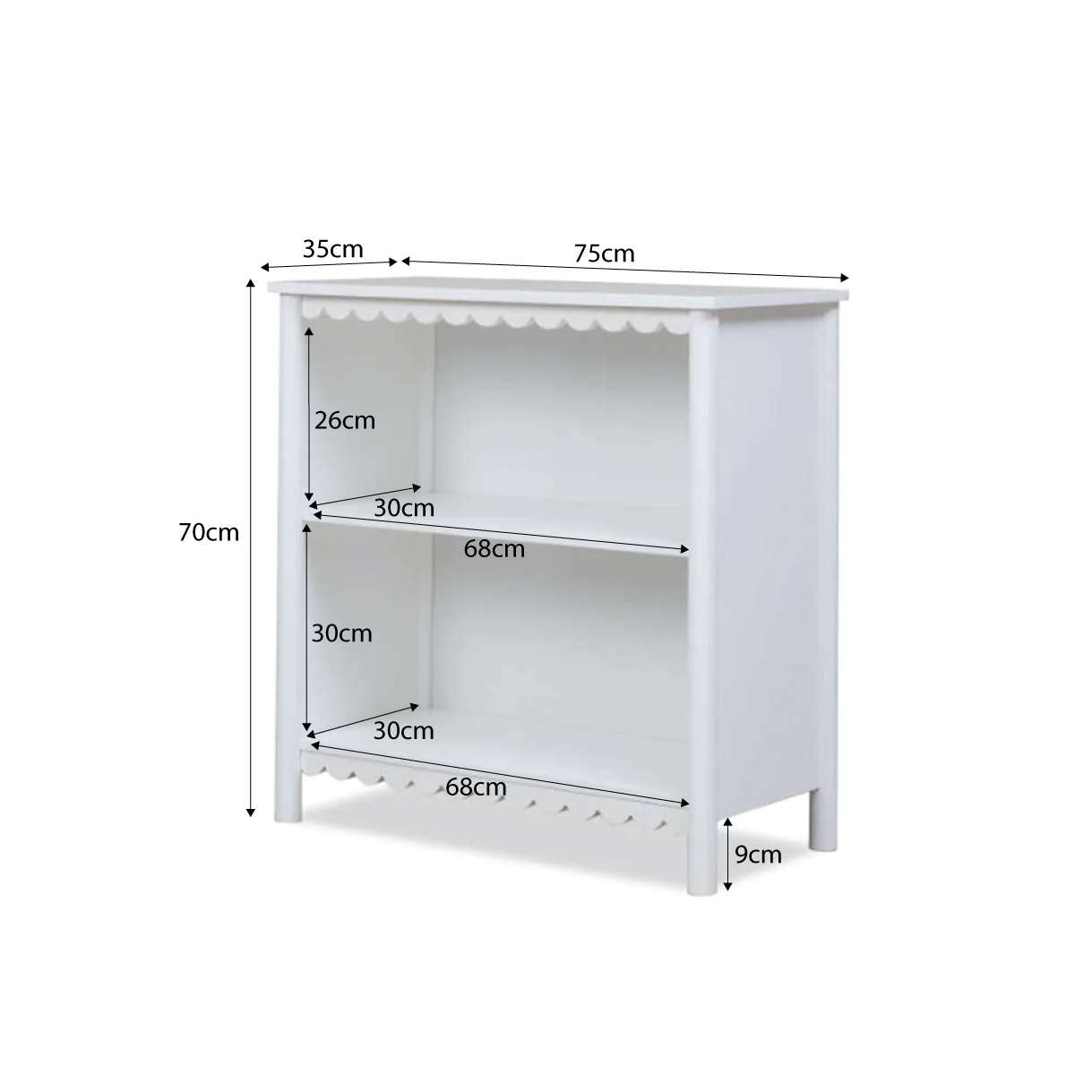 Mini Maisie Scalloped Low Bookcase - White