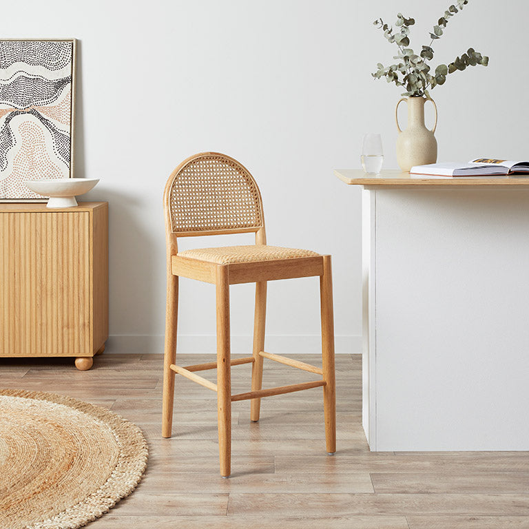 Mateo Curved Rattan Bar Stool - Natural