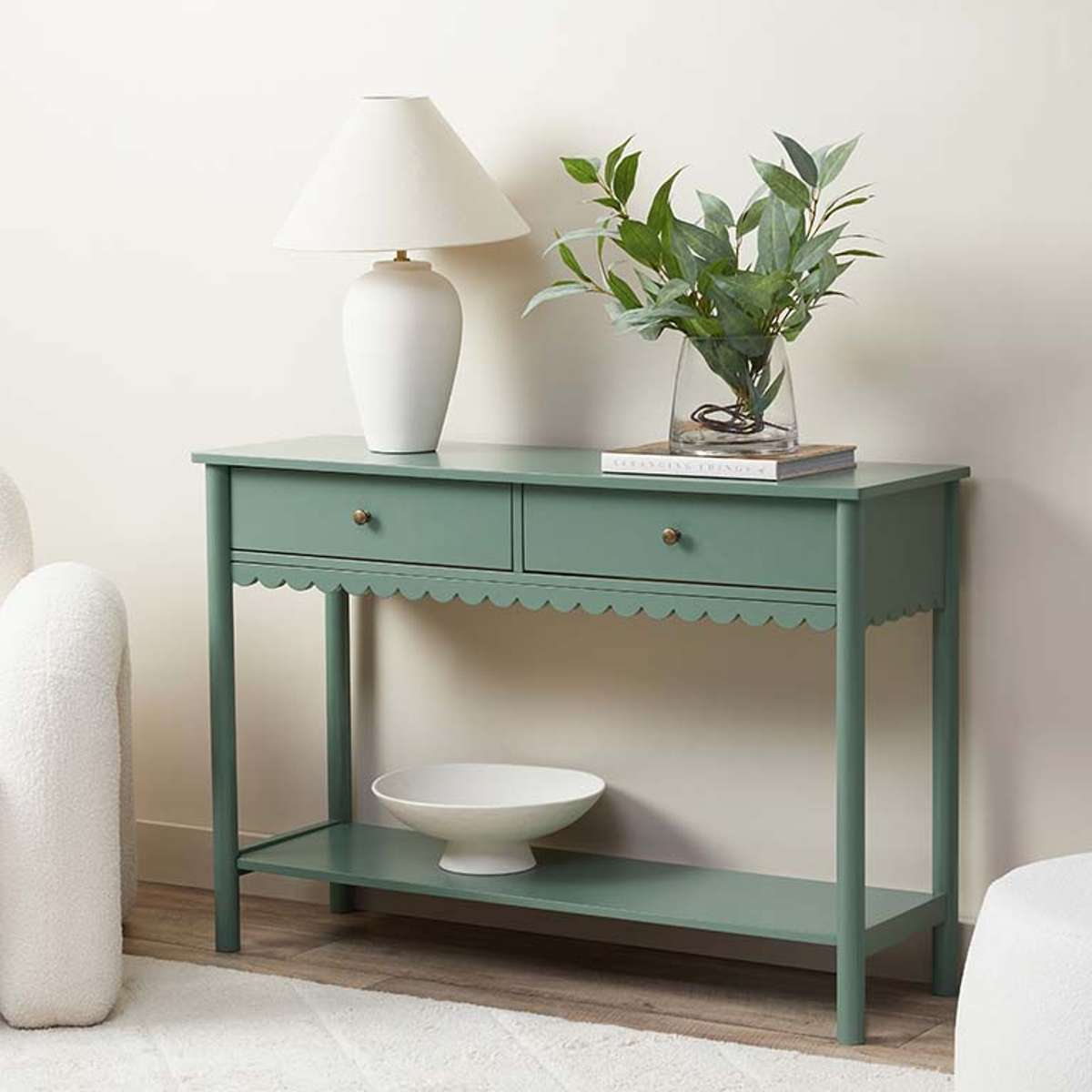 Myra Scalloped Console Table - Dark Green