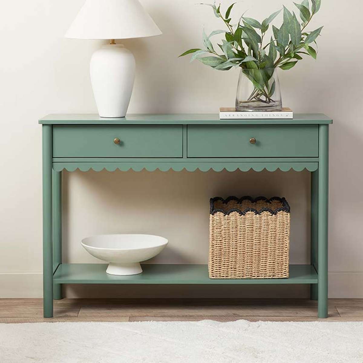 Myra Scalloped Console Table - Dark Green