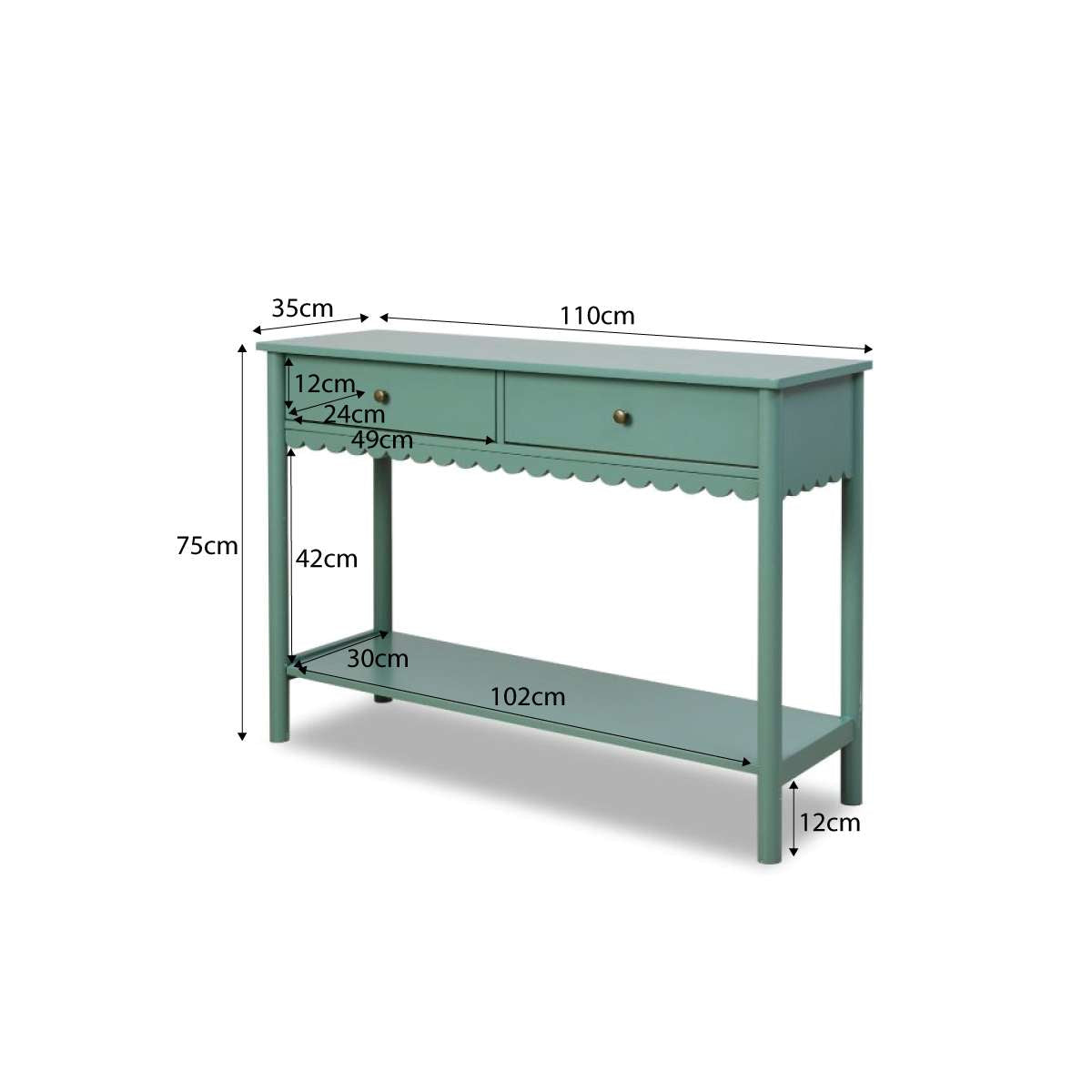 Myra Scalloped Console Table - Dark Green
