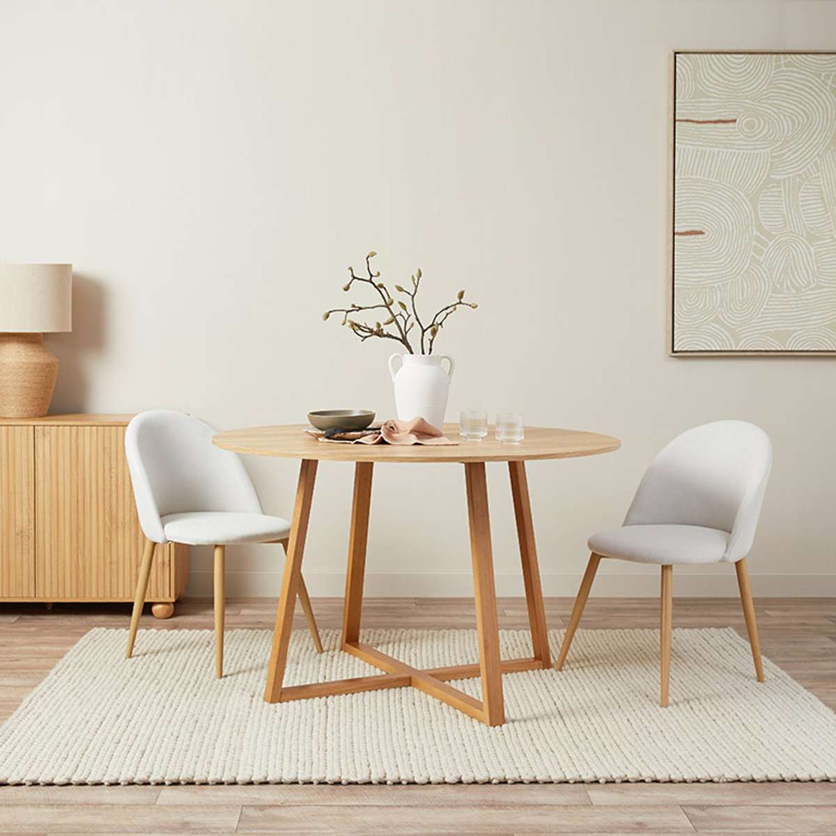 Kyoto Natural and Willa Cream Five Piece Dining Set