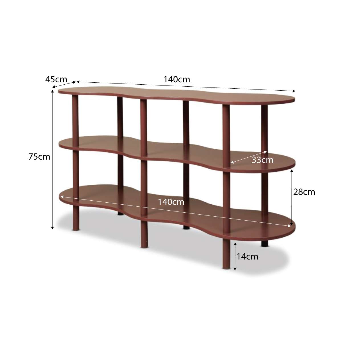 Wavey Low Three Shelf - Chocolate