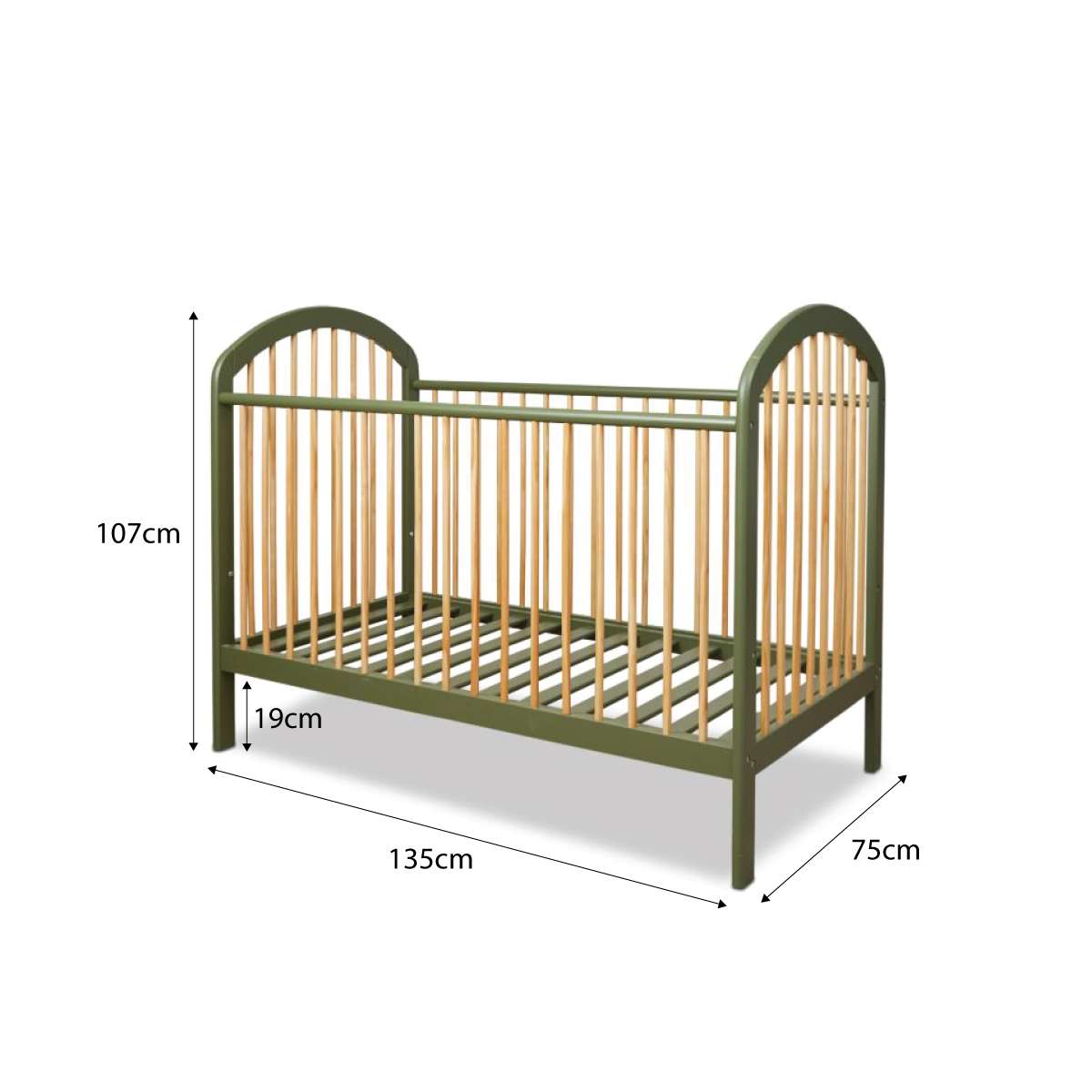 Archie Cot - Moss/Natural